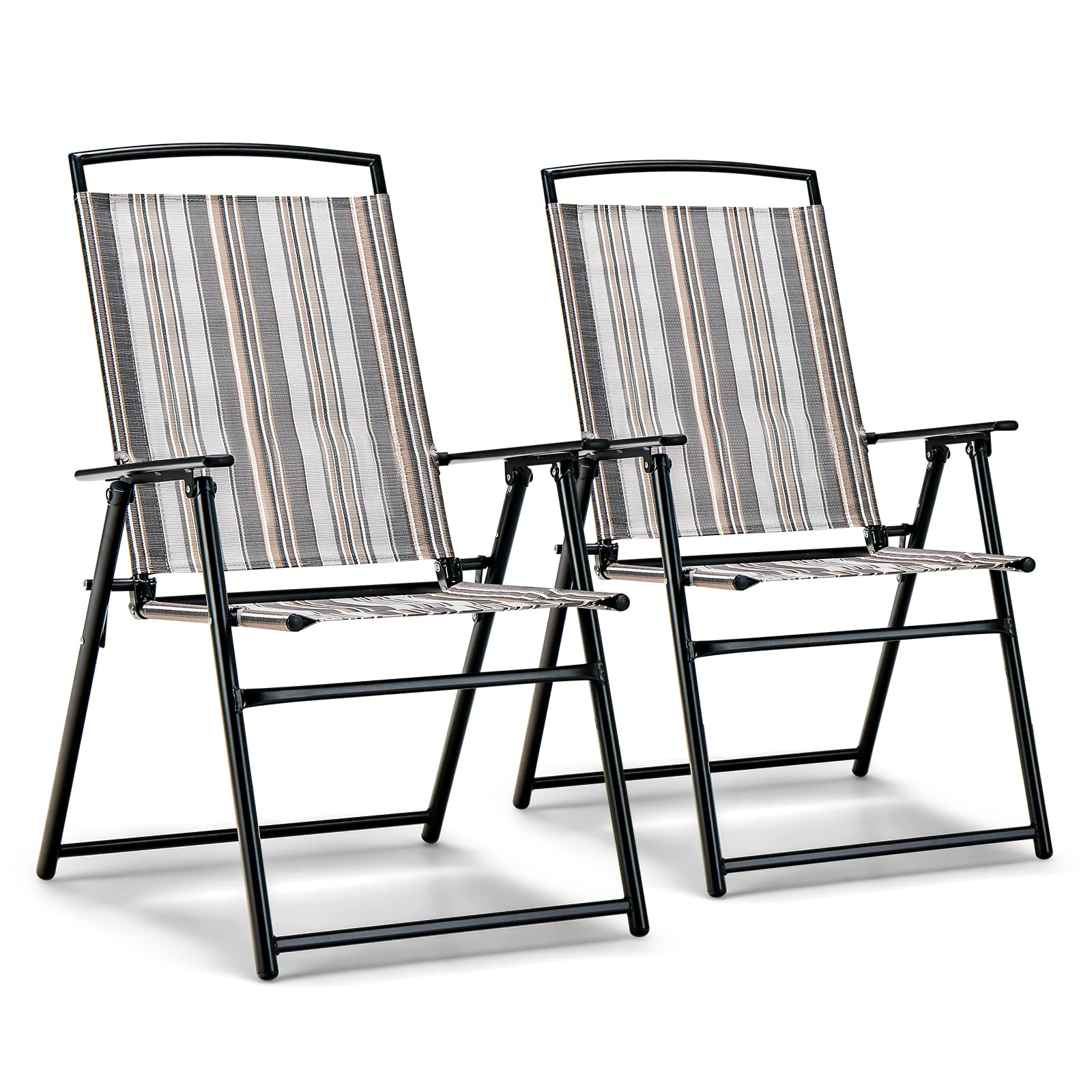 Tangkula Lot de 2 chaises pliantes de patio, chaises de jardin portables en toile avec cadre en métal